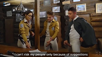 Hange Gets Roughed Up By Levi And Ervin In Survey Corps Office In A Steamy Threesome