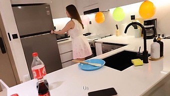 Birthday Cake And A Fuck In The Kitchen With A Milf And A Blowjob